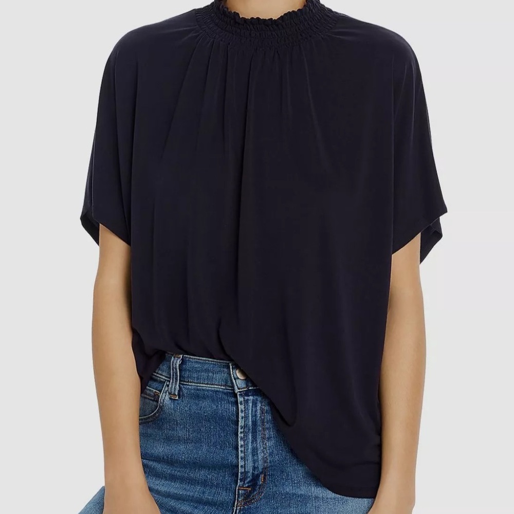 Joie Smocked neck blue short sleeve top